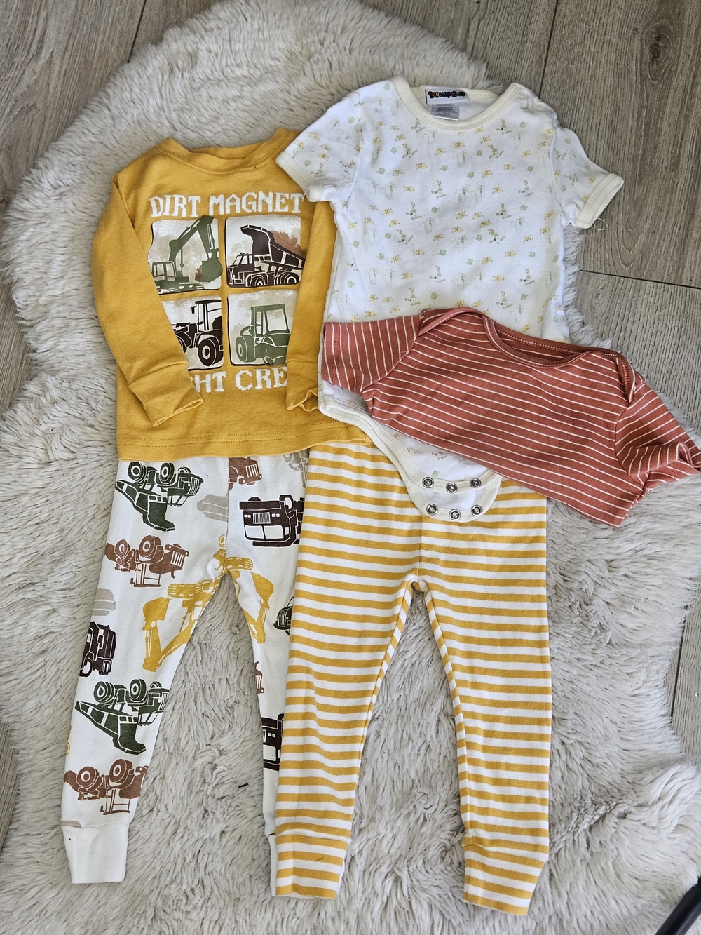 Toddler Boy Pajama & Onesie Lot Construction Truck Stripes George 12-18M